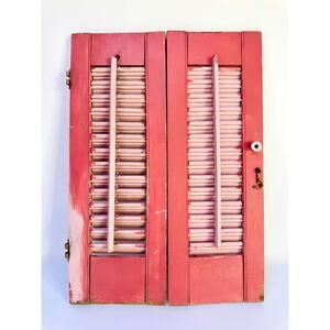 Vintage Pink Wooden Shutter Panel – 20" Tall – Distressed Cottage Wall Accent
